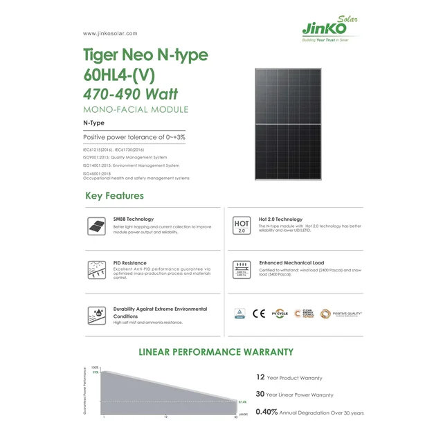 Fotovoltaický modul Jinko Solar 470 470W JKM470-60HL4-V SF