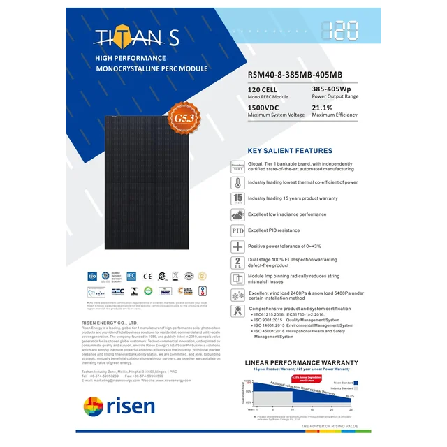 Fotovoltaický modul Risen Energy RSM40-8-400MB 400W