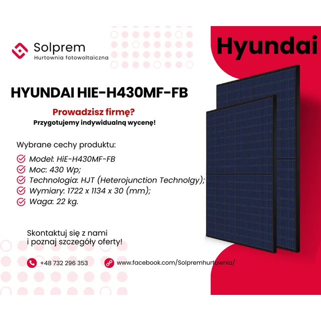 Fotovoltaický panel Hyundai 430 HiT-H430MF FB