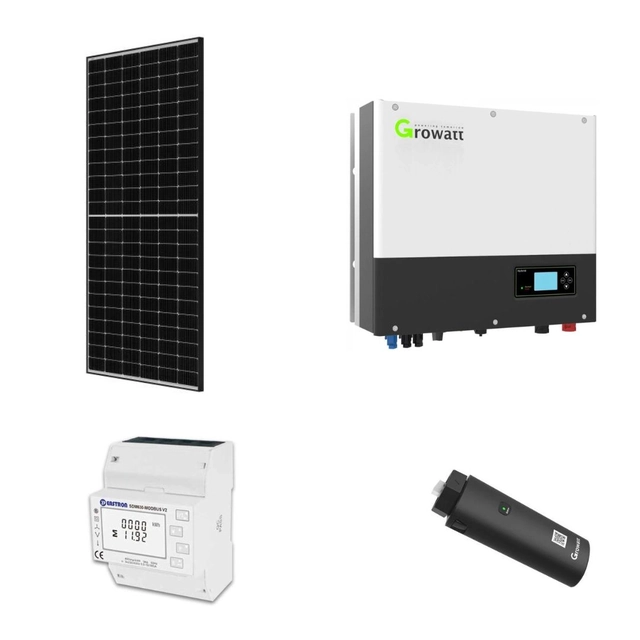 Fotovoltaický systém 5KW třífázový hybrid, Ongrid hybridní invertor GROWATT SPH5000TL3 BH-UP, panely JASOLAR JAM72S20-460 MR-BF (černý rám) 460W 11 ks, Growatt Smart meter, Wifi dongle, DPH 5% v ceně