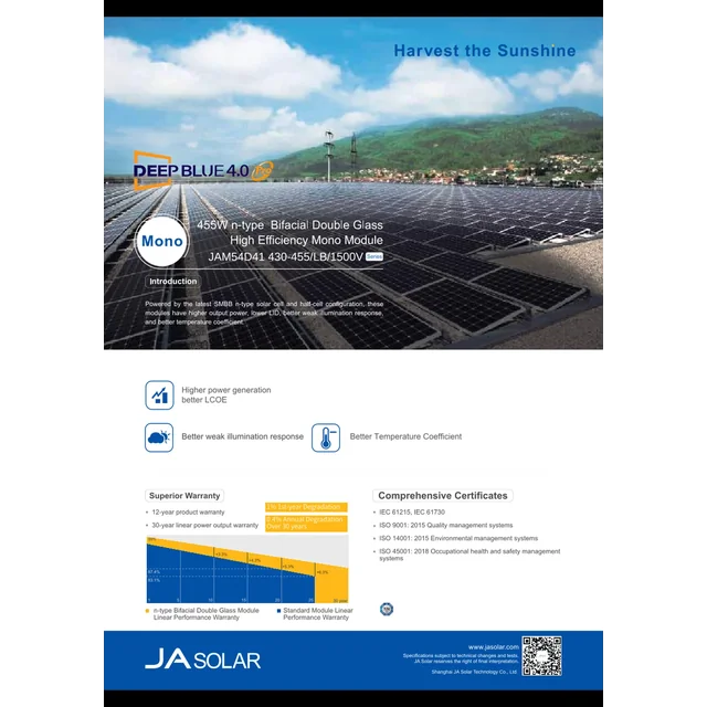 Fotovoltaikus modul Ja Solar JAM54D41-435/LB 435W Teljes fekete