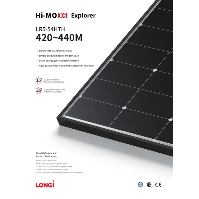 Fotovoltaikus modul Longi LR5-54HTH-430M 430W