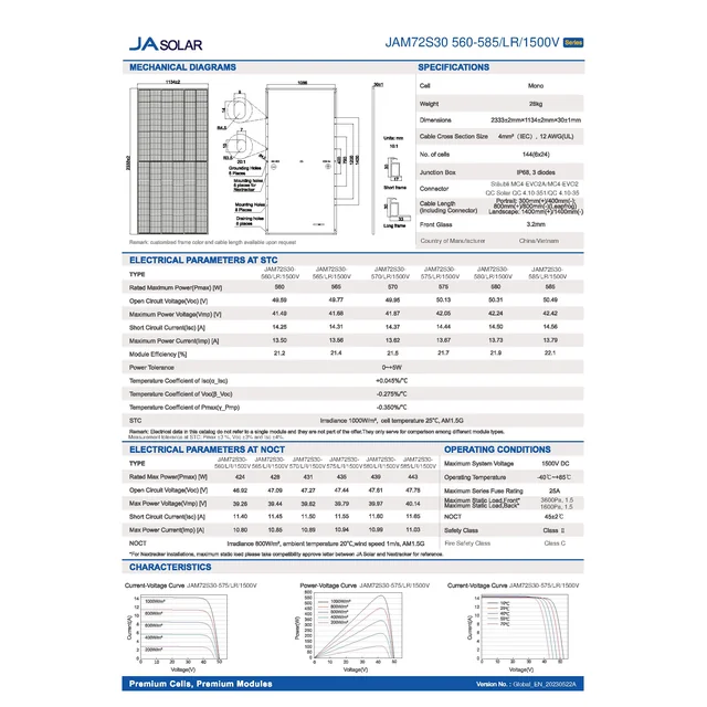 Fotovoltaikus modul PV panel 565Wp JA SOLAR JAM72S30-565/LR_SF Mélykék 3.0 Pro P-típusú ezüst keret Ezüst keret