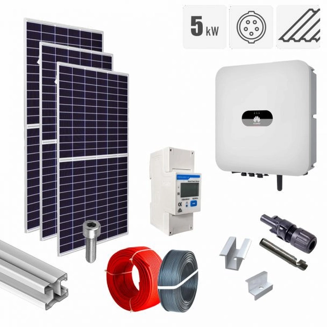 Fotovoltaïsche kit op elektriciteitsnet 5.74 kW, Jinko Solar panelen, Huawei driefasige omvormer, metalen tegel
