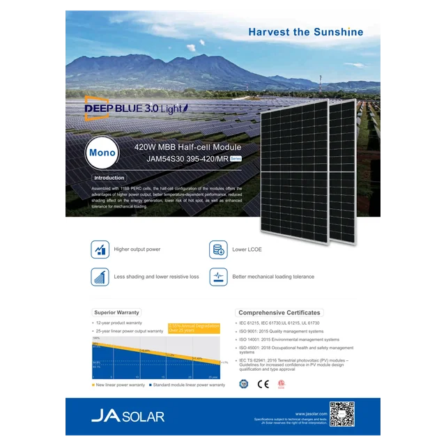 Fotovoltaisk modul Ja Solar JAM54S30-420/GR
