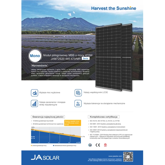 Fotovoltaisk panel JA SOLAR 455W Sort ramme
