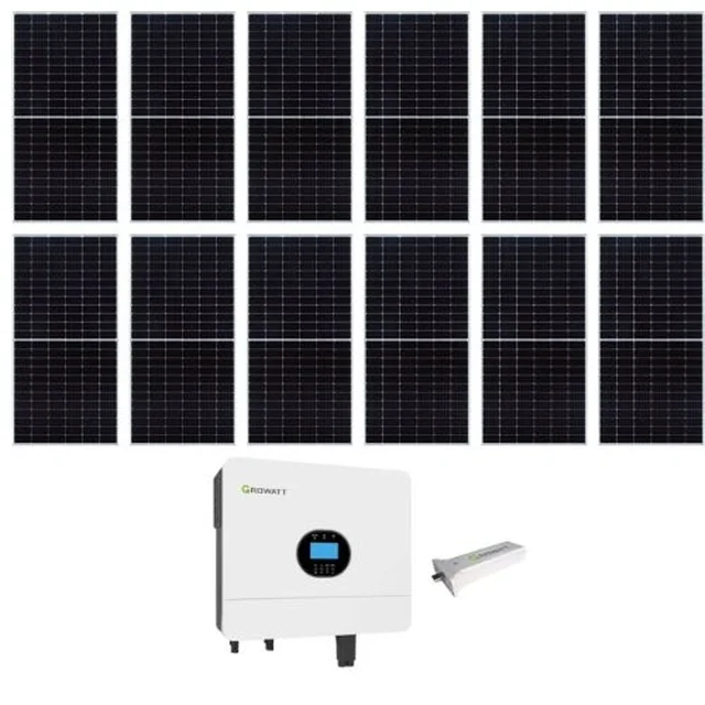 Fotovoltinė sistema Off-Grid 6KW, Vienfazis hibridinis keitiklis Growatt SPF 6000 ES PLUS, 12 saulės kolektorių 550W Vendato Solar