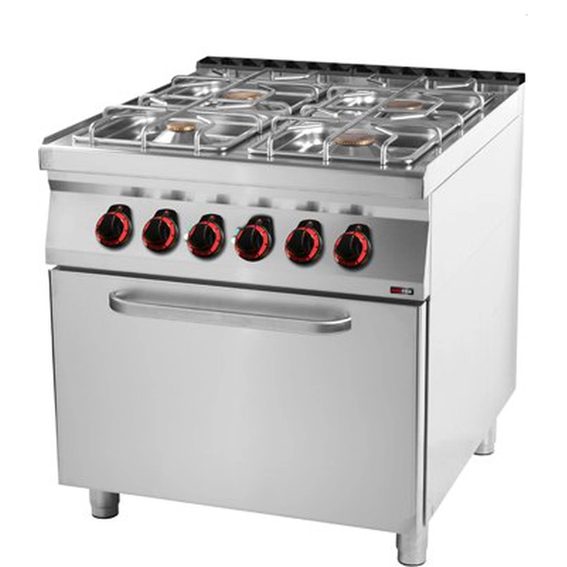 FR | Cuisinière à gaz 4 brûleurs + four GN 2/1 Redfox SPT-90/80-21 GE