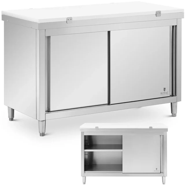 Freestanding catering cabinet with chopping board STEEL 140 x 70 cm