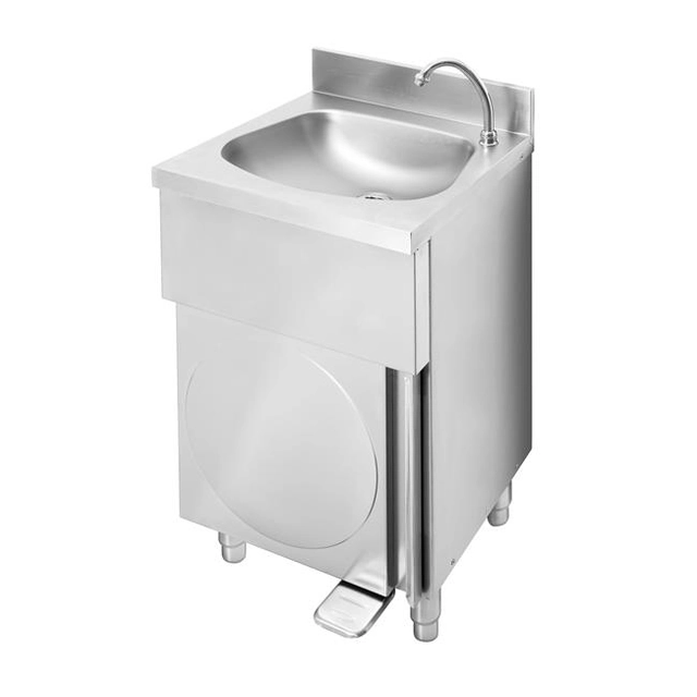 Freestanding washbasin, made of AISI 304, foot operated, 500x400x (h) 850 mm