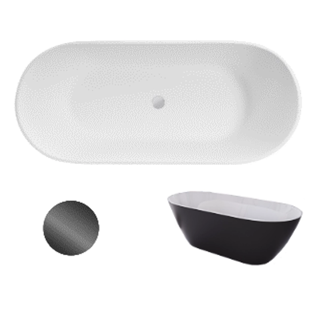 Freistehende Badewanne Besco Moya Matt Black&White 160 + Click-Clack-Graphit von oben gereinigt - Zusätzlich 5% Rabatt für den Code BESCO5