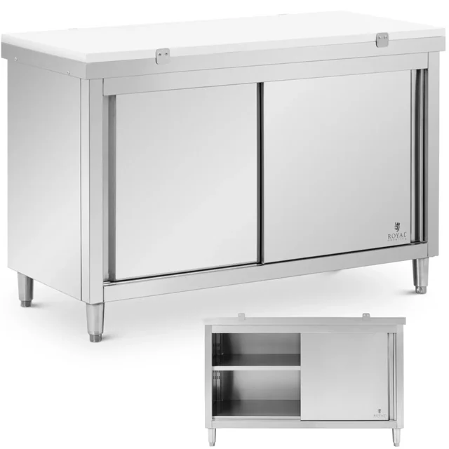 Freistehender Gastronomieschrank mit Schneidebrett STAHL 140 x 60 cm