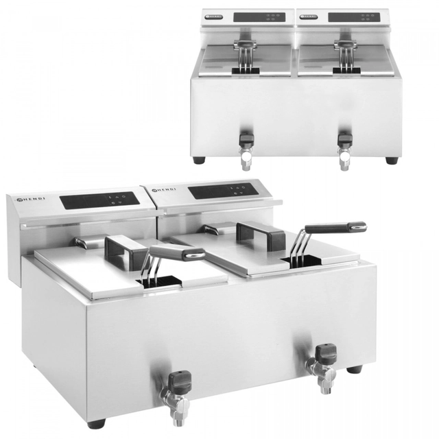 Friggitrice elettrica con rubinetto 2x8L Mastercook | Hendi 207376