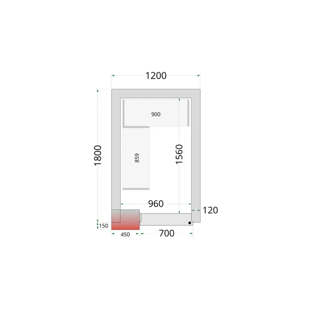 Fryserum, komplet fryserum 1200 x 1800 x 2200 mm CRNF1218