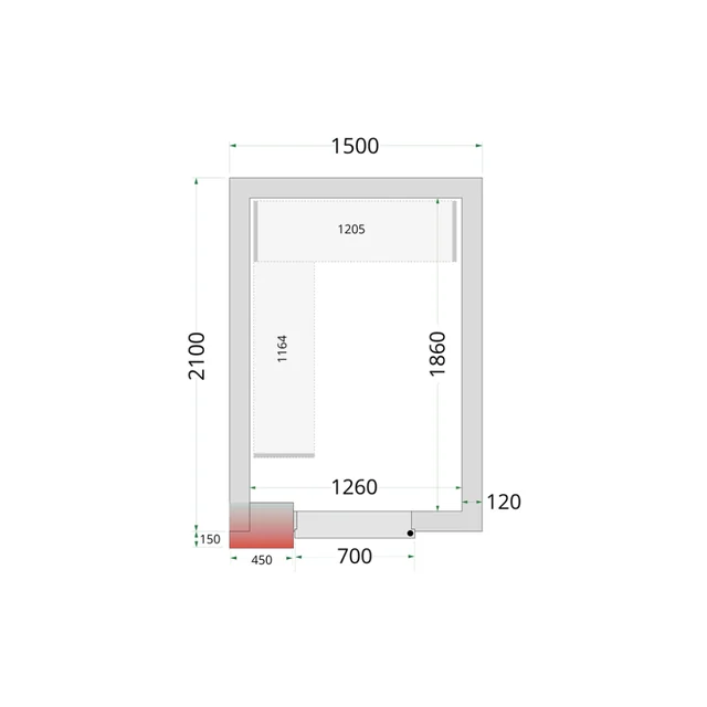 Fryserum, komplet fryserum 1500 x 2100 x 2200 mm CRNF1521