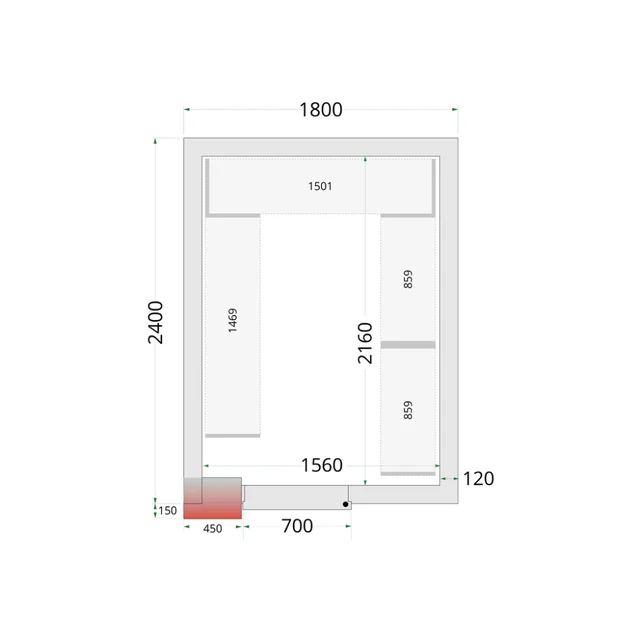 Fryserum, komplet fryserum 1800 x 2400 x 2200 mm CRNF1824