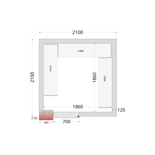 Fryserum, komplet fryserum 2100 x 2100 x 2200 mm CRNF2121