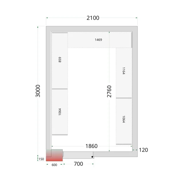 Fryserum, komplet fryserum 2100 x 3000 x 2200 mm CRNF2130