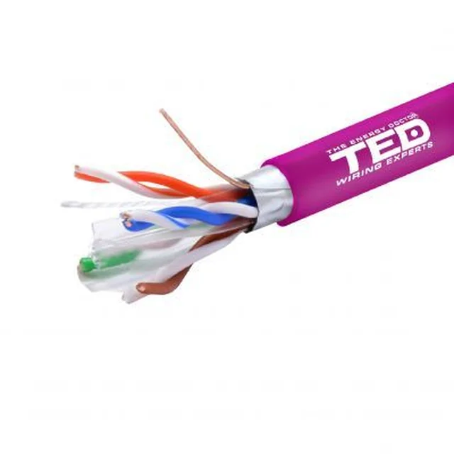 FTP-kabel cat.6 full koppar 0,56 23AWG LSZH flamskyddsmedel FLUKE PASS violett rulle 305ml TED Wire Expert TED002433