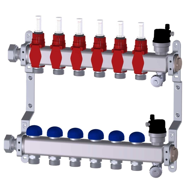 Fußbodenheizung - Verteiler: PREMIUM-Verteiler mit Rotametern -4 Schaltkreise