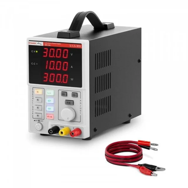 Fuente de alimentación de laboratorio - 0-30 V - 0-10 A DC - 300 W - 4 Ubicaciones de memoria - 4-cyfrowy Pantalla LED STAMOS 10021282 S-LS-103