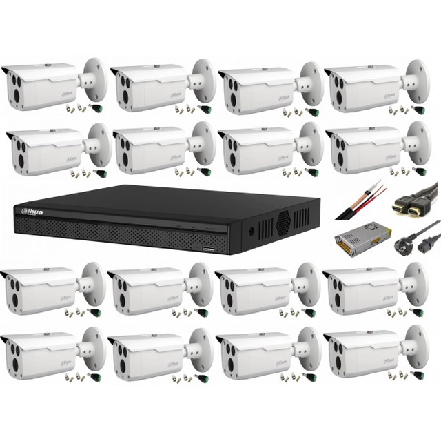 Fuld HD videoovervågningssystem med 16 Dahua-kameraer 2MP HDCVI IR 80m, med alt tilbehør, live internet