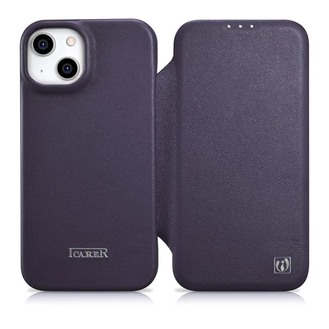 Funda con tapa magnética para iPhone 14 MagSafe CE Premium Leather violeta