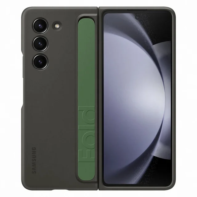 Funda de silicona para Samsung Galaxy Z Fold 5 con soporte y correa, negra