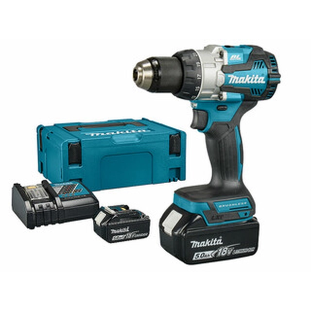 Furadeira de impacto sem fio Makita DHP489RTJ 18 V | 40 Nm/73 Nm/110 Nm | 1,5 - 13 mm | Carbono sem escova | 2 x 5 Ah bateria + carregador | em MakPac