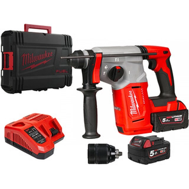 Furadeira de impacto sem fio Milwaukee M18BLHX-502X 18 V | 2,3 J | Em concreto 26 mm | 2,8 kg | Carbono sem escova | 2 x 5 Ah bateria + carregador | No caso de serviço pesado