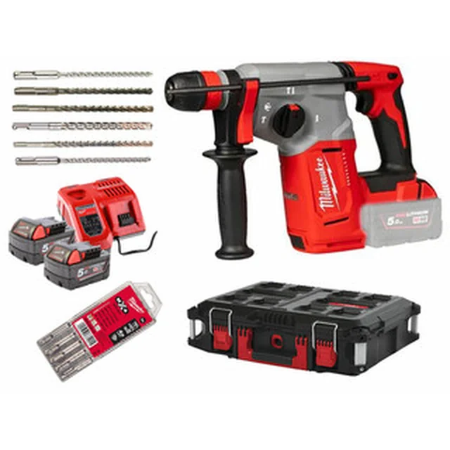 Furadeira de impacto sem fio Milwaukee M18BLHX100P-502P 18 V | 2,3 J | Em concreto 26 mm | 3,5 kg | Carbono sem escova | 2 x 5 Ah bateria + carregador | No caso de serviço pesado