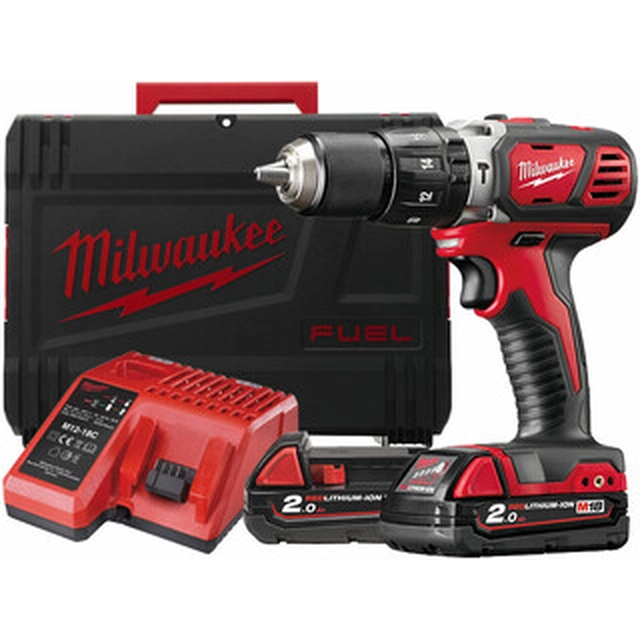 Furadeira de impacto sem fio Milwaukee M18BPD-202X 18 V | 50 Nm | 0 - 13 mm | Escova de carvão | 2 x 2 Ah bateria + carregador | No caso de serviço pesado