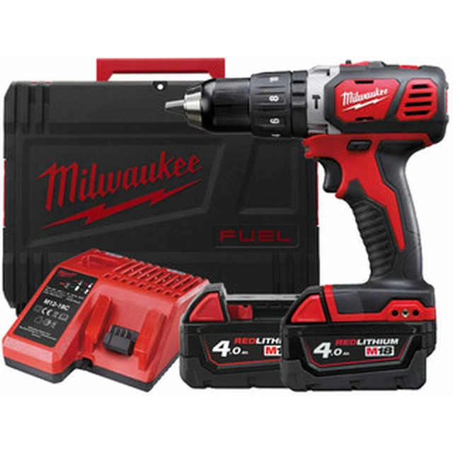 Furadeira de impacto sem fio Milwaukee M18BPD-402X 18 V | 50 Nm | 0 - 13 mm | Escova de carvão | 2 x 4 Ah bateria + carregador | No caso de serviço pesado