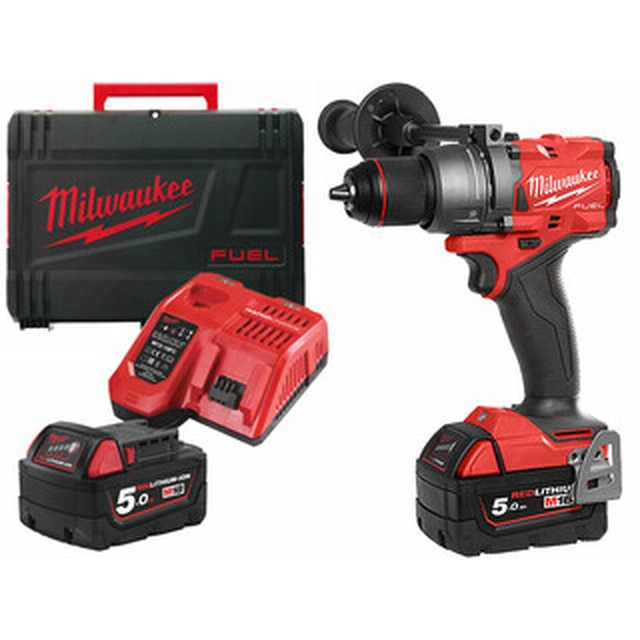 Furadeira de impacto sem fio Milwaukee M18FPD3-502X 18 V | 158 Nm | 1,5 - 13 mm | Carbono sem escova | 2 x 5 Ah bateria + carregador | No caso de serviço pesado