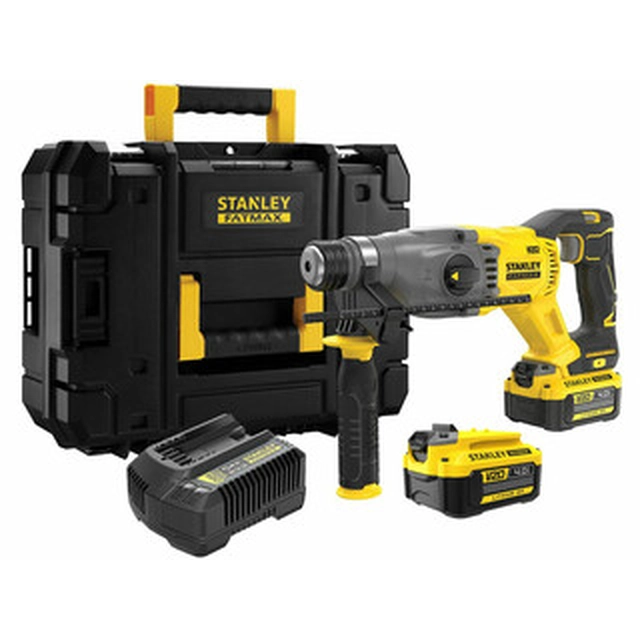 Furadeira de impacto sem fio Stanley FatMax SFMCH900M22-QW 18 V | 2 J | Em concreto 30 mm | 2,9 kg | Carbono sem escova | 2 x 4 Ah bateria + carregador | Em uma caixa de papelão