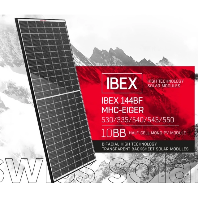 FV modul SWISS SOLAR IBEX 144BF-MHC-EIGER 545Wp Bifaciální