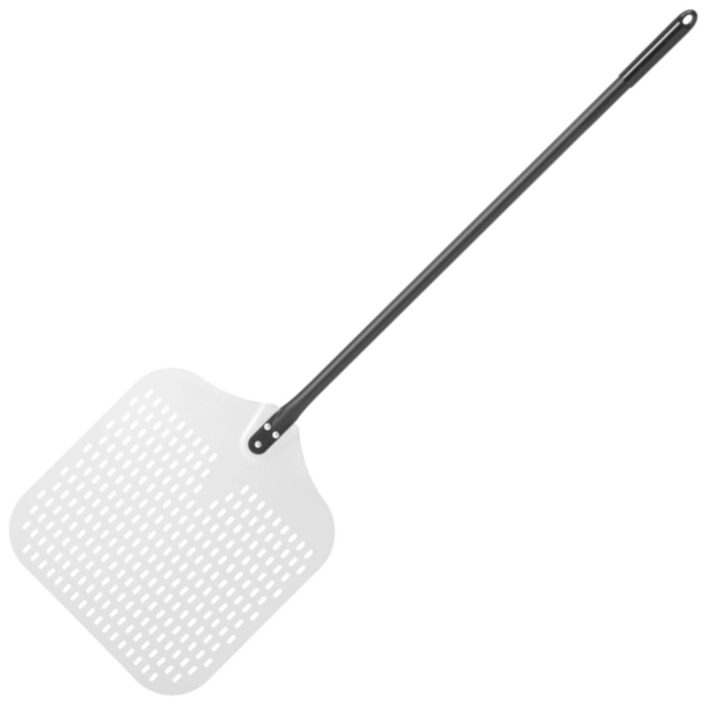 Fyrkantig aluminium perforerad plåtspade för att ta ut pizza från ugnen 405 x 1320 mm - Hendi 617144