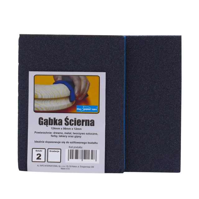 Gąbka Ścierna kostka Blue Dolphin 124x98x12mm gradacja 220 2szt