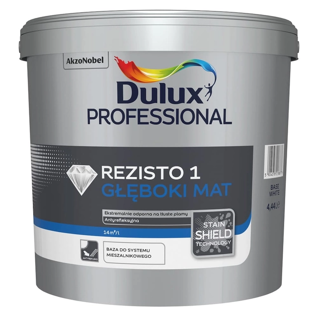 Γαλάκτωμα λατέξ για τοίχους και οροφές Dulux Rezisto 1 βαθιά ματ λευκή βάση 4,44l