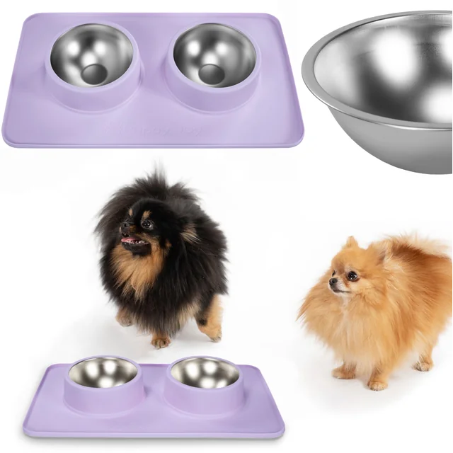 Gamelles en métal pour chien ou chat avec tapis antidérapant, violette