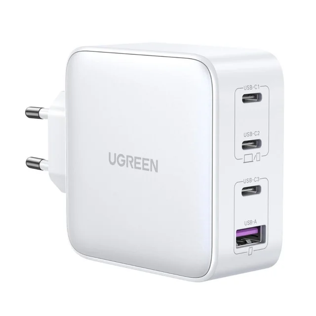 GaN бързо зарядно 3x USB-C USB 100W PPS PD Power Delivery бял