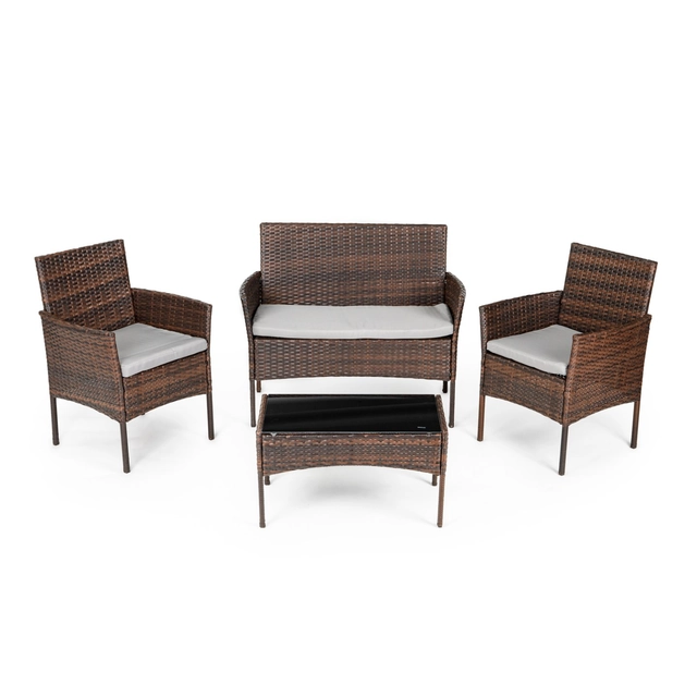 Garden furniture table set 2x rattan bench armchair