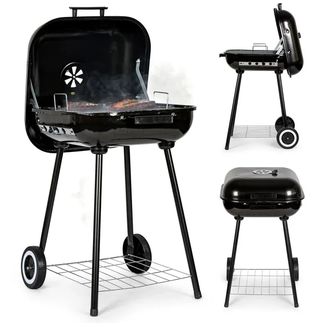 Garden grill with hinged cover + wheels
