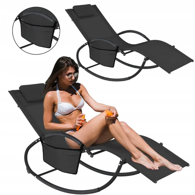 Garden lounger, armchair with organizer, black