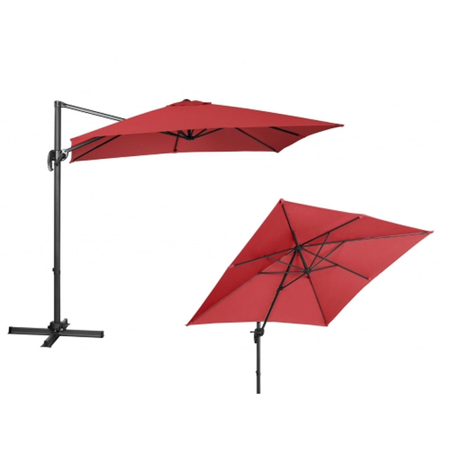 Garden umbrella with a square rotating arm 2.5 x 2.5 m, burgundy color