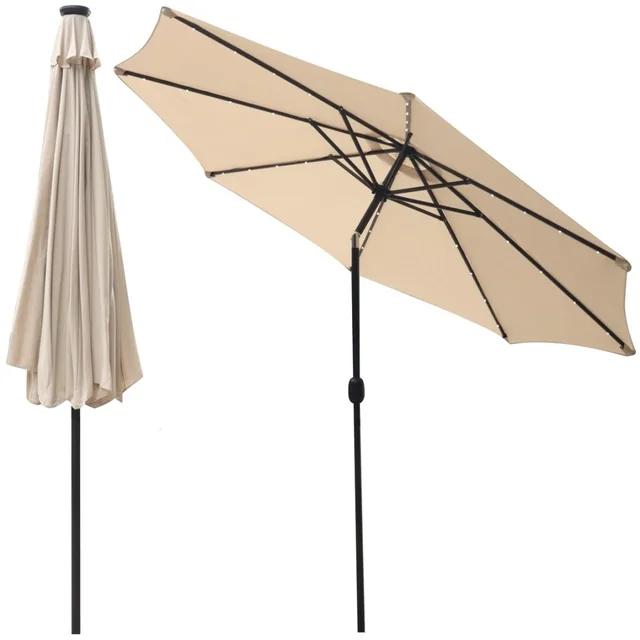 GARDEN UMBRELLA WITH LED LIGHTING 300CM BEIGE