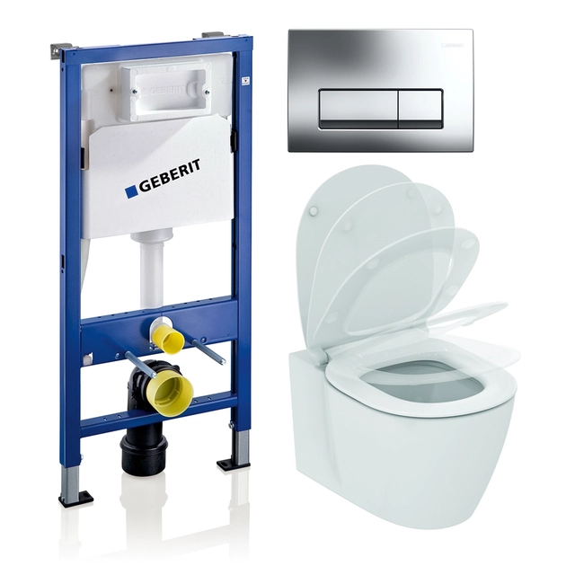 Garnitura WC okvirja Geberit, Duofix Basic, z Ideal Standard Connect Aquablade in pokrovom za mehko zapiranje