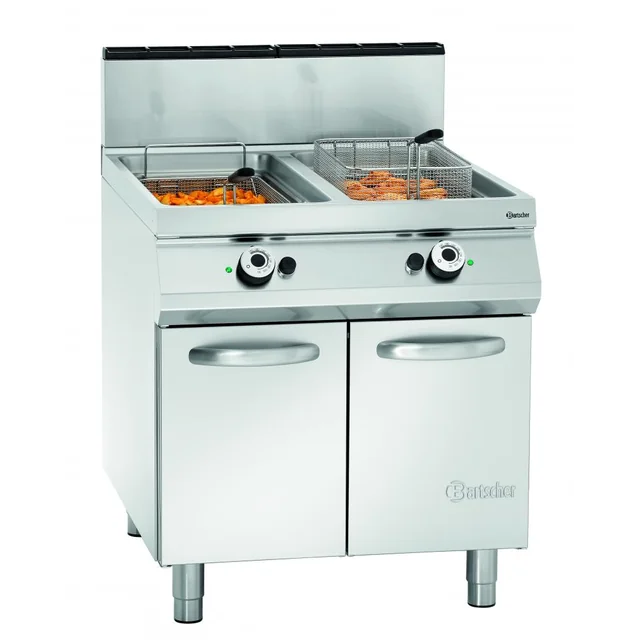 Gas fryer on cabinet, 2 chamber