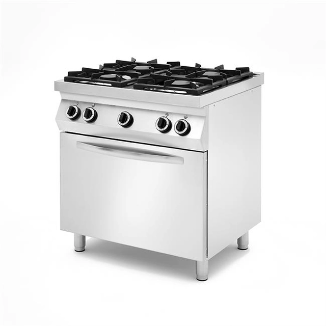 Gas stoves 4 - burner, on a base closed on three sides with an electric oven.