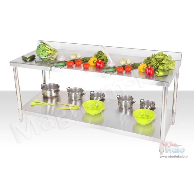 Gastronomic work table 200 x 60 with rim